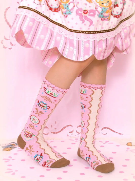 Lace Pink Versatile Mid-Calf Socks【s0000014165】