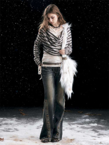 Striped Distressed Hooded Top【s0000014674】