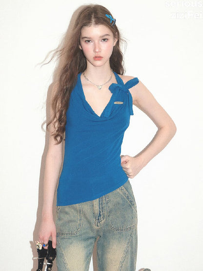 Swing Collar Bow Halter Tank Top【s0000017753】