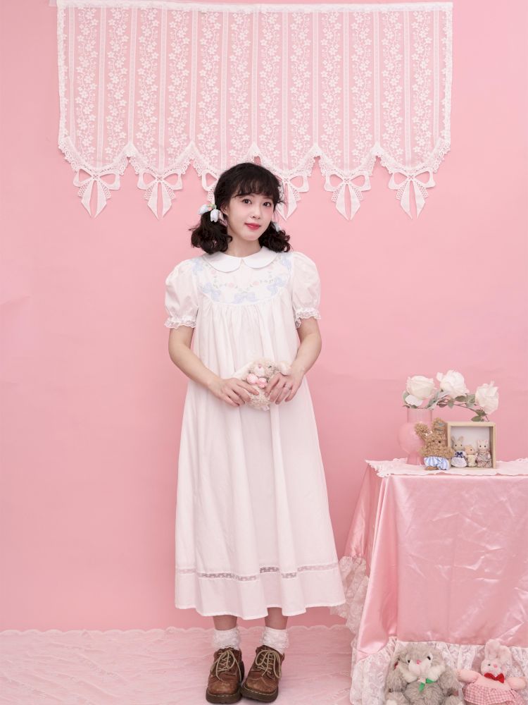Neck Wreath Bow Embroidered Dress【s0000013491】
