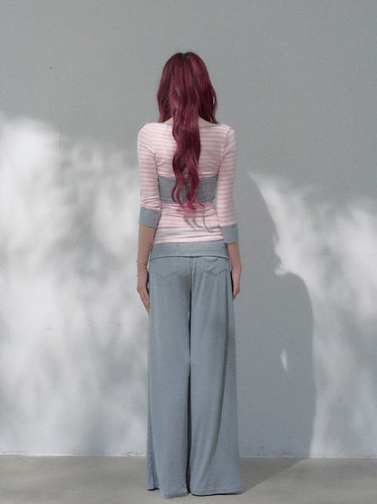 Striped Mid Sleeve Base Top【s0000019262】