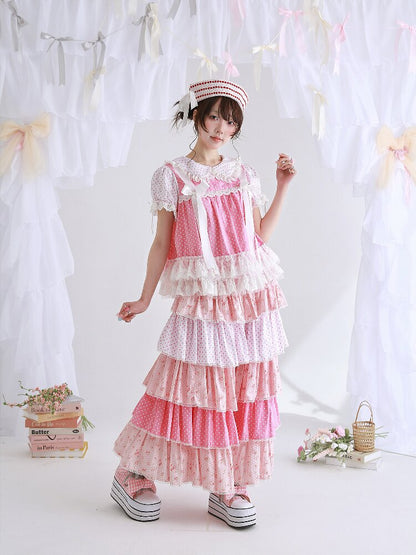 Pink Polka Dot Cake Skirt Pants【s0000016553】