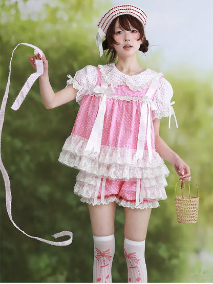 Pink Polka Dot Lolita Pants Skirt【s0000016552】
