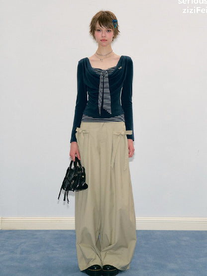 Soft Bow Drape Casual Wide Pants【s0000017874】
