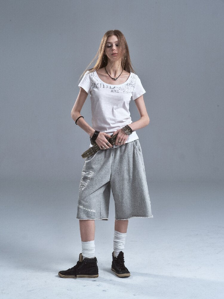 V-neck Letter Print Cotton T-shirt【s0000016638】