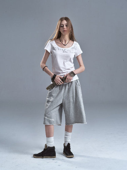 V-neck Letter Print Cotton T-shirt【s0000016638】