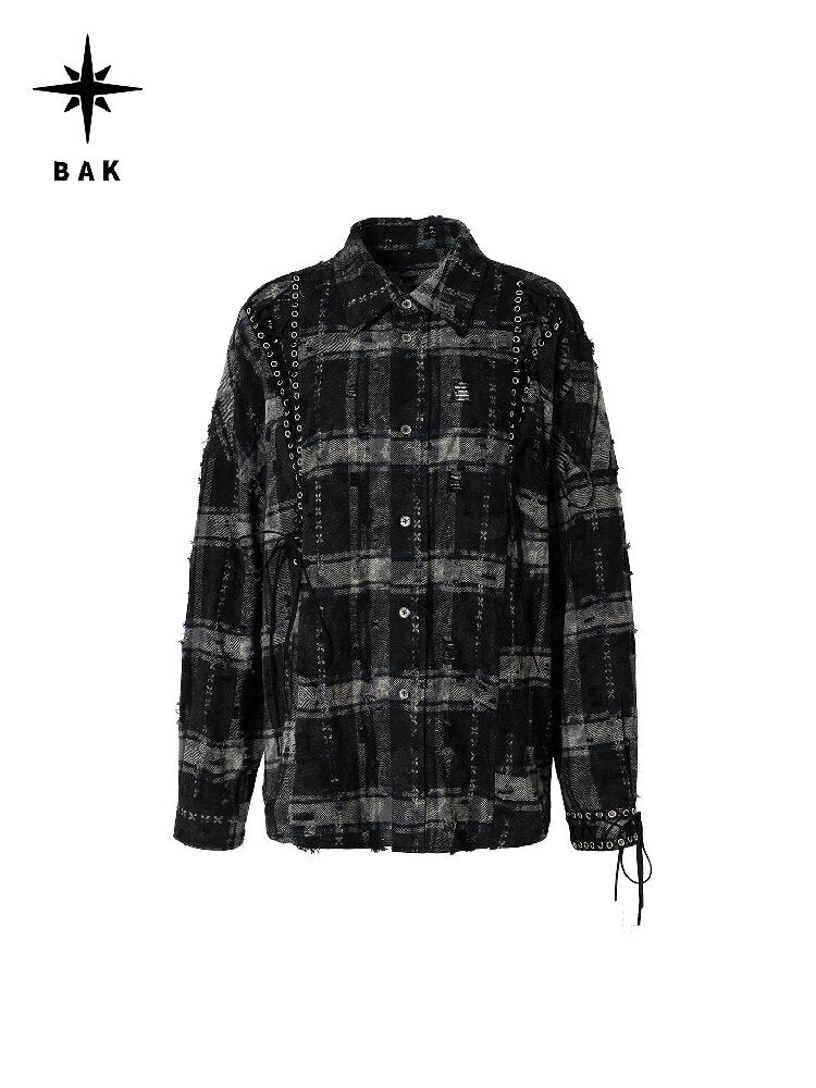 Plaid Strap Torn Long-Sleeved Shirt【s0000016258】