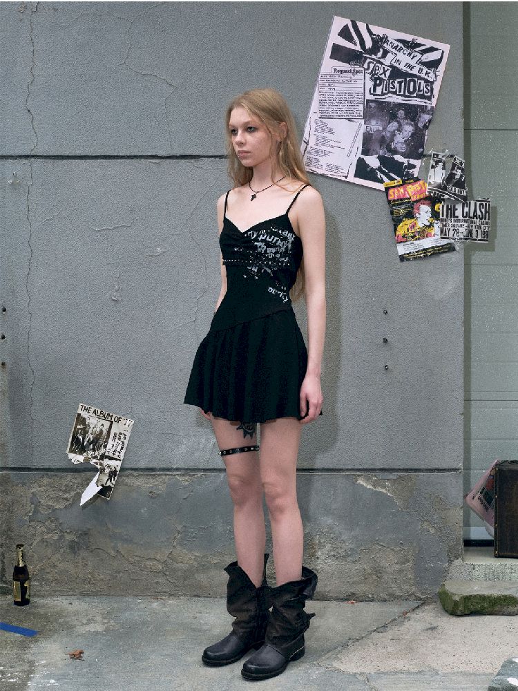 Black Printed Lace Halter Dress [S0000009368]
