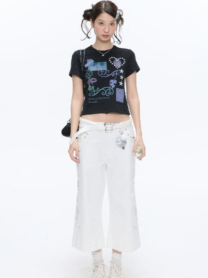 Two Color Vine Slim Short T-Shirt【s0000016407】