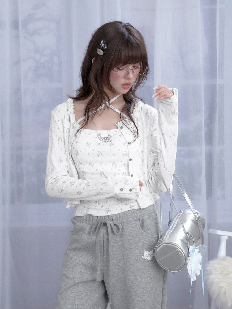 Bear Print Knit Camisole Jacket Cardigan【s0000013368】