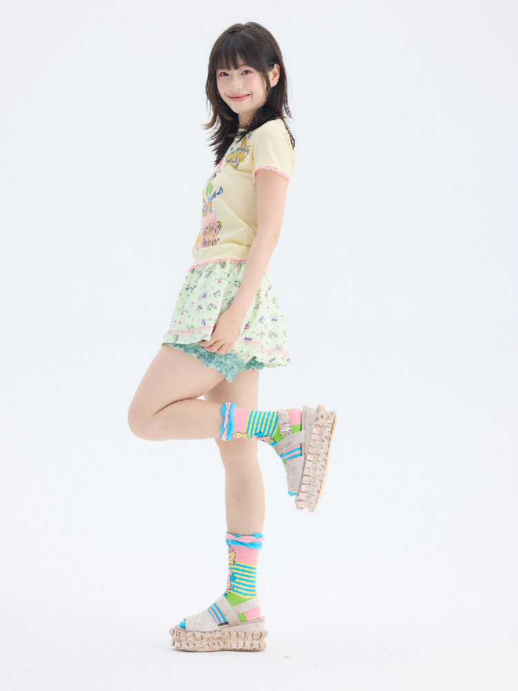 Star Angel Print Lace Short Sleeve Tee【s0000017696】