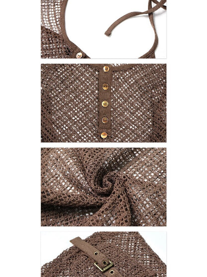 Dark Brown Sequin Mesh Halter Tank【s0000017649】