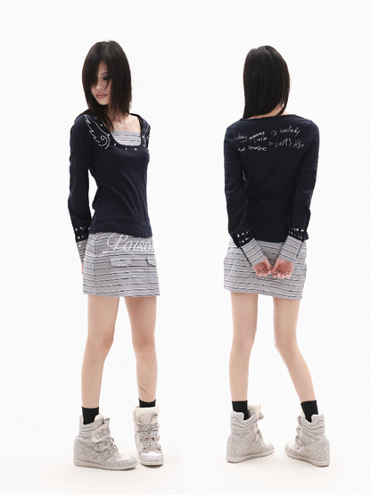 Angel Slogan Striped Long-Sleeve T【s0000018329】