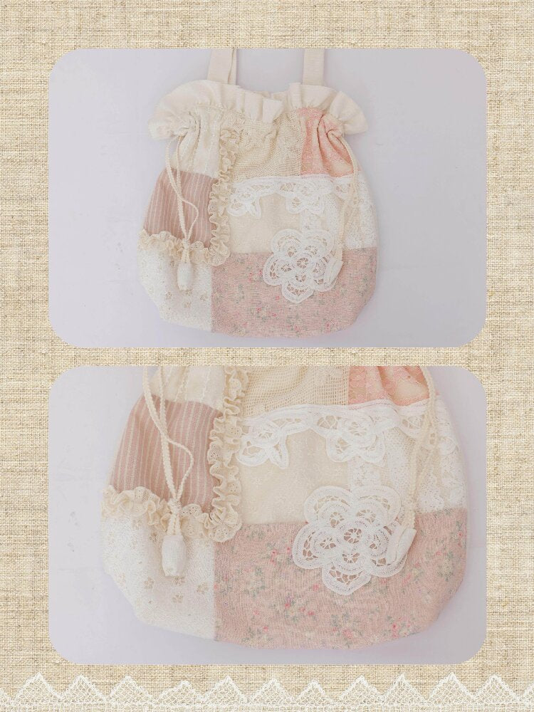 Patchwork Appliqué Drawstring Bag【s0000016505】