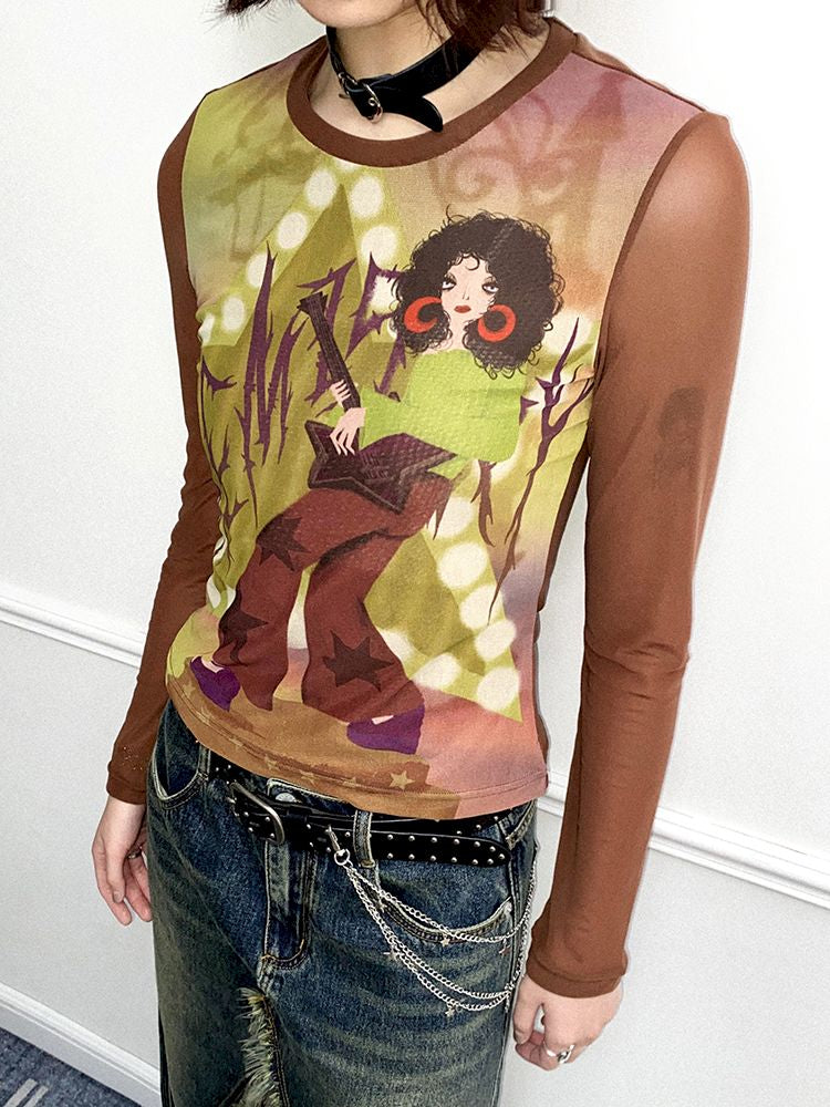 Digital Pattern Printed Long Sleeve T-Shirt【s0000011647】