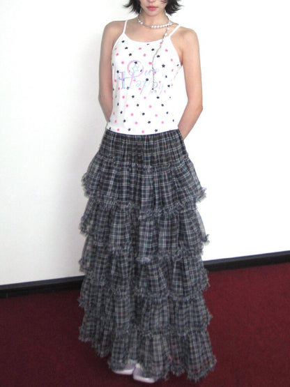 Star Check Heavy Mesh Long Skirt【s0000018655】