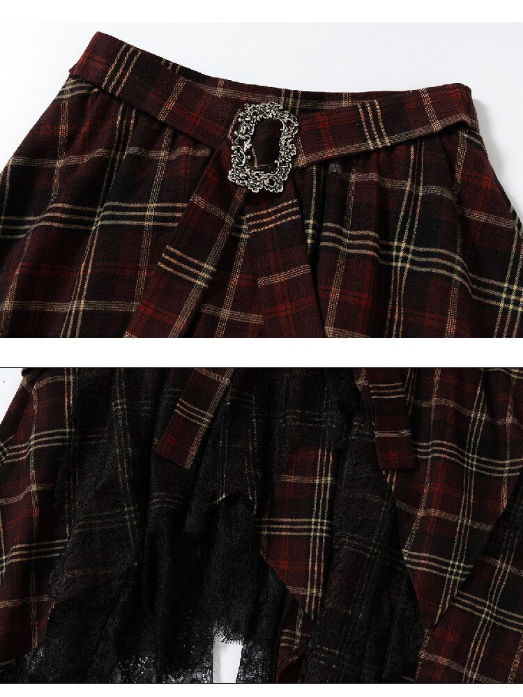 Damaged Plaid Lace Irregular Skirt【s0000016263】