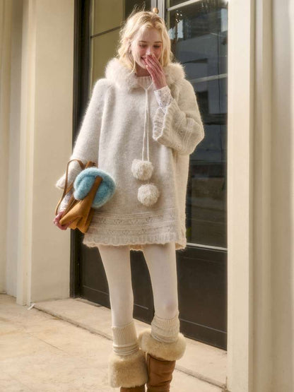 Thick Fleece Wool Knitted Cape Skirt Hooded【s0000014894】