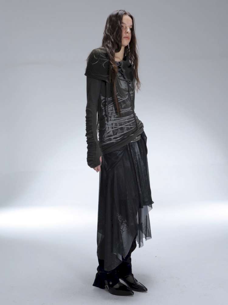 Mysterious Castle Print Mesh Skirt【s0000014716】