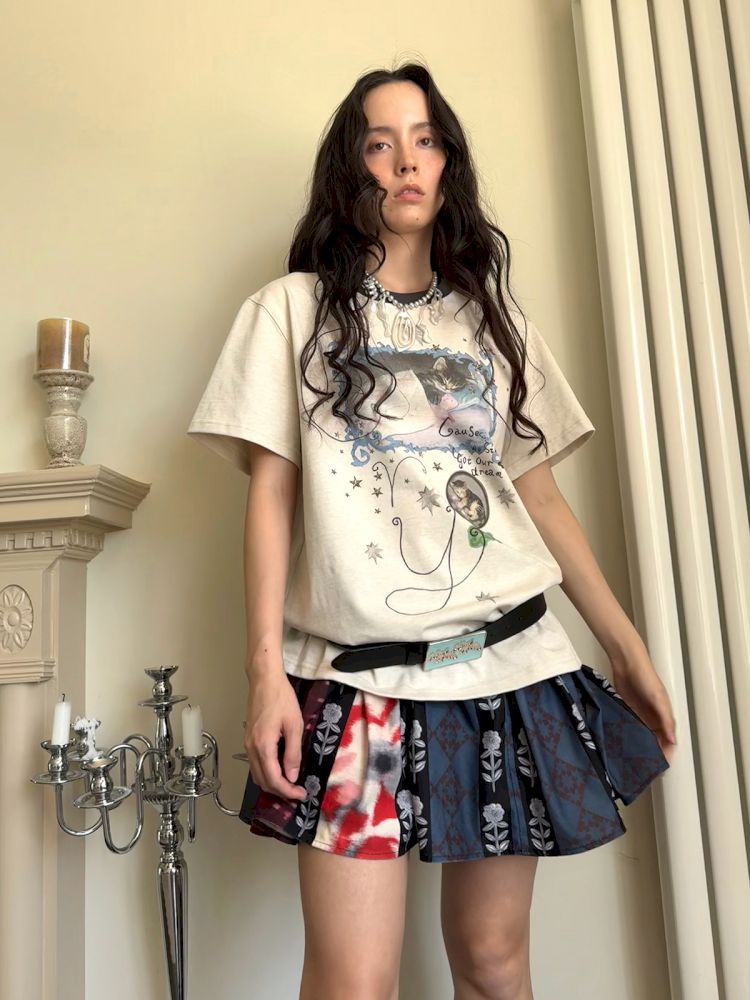 Metallic floral print vintage-inspired skirt【s0000013514】