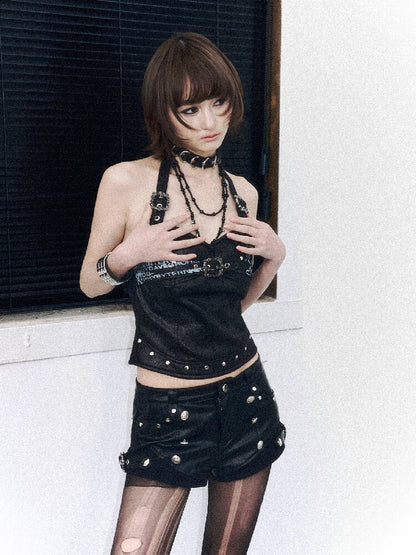 Punk Printed Leather Camisole【s0000015961】