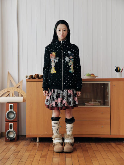 Velvet Polka Dot Fleece Top Collar【s0000018705】