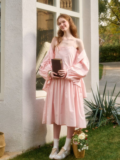 Pink Cotton Embroidered Shirt Dress【s0000015620】