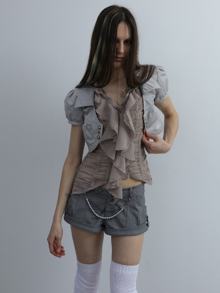 V-Neck Buckle Satin Shirt Jacket【s0000016570】