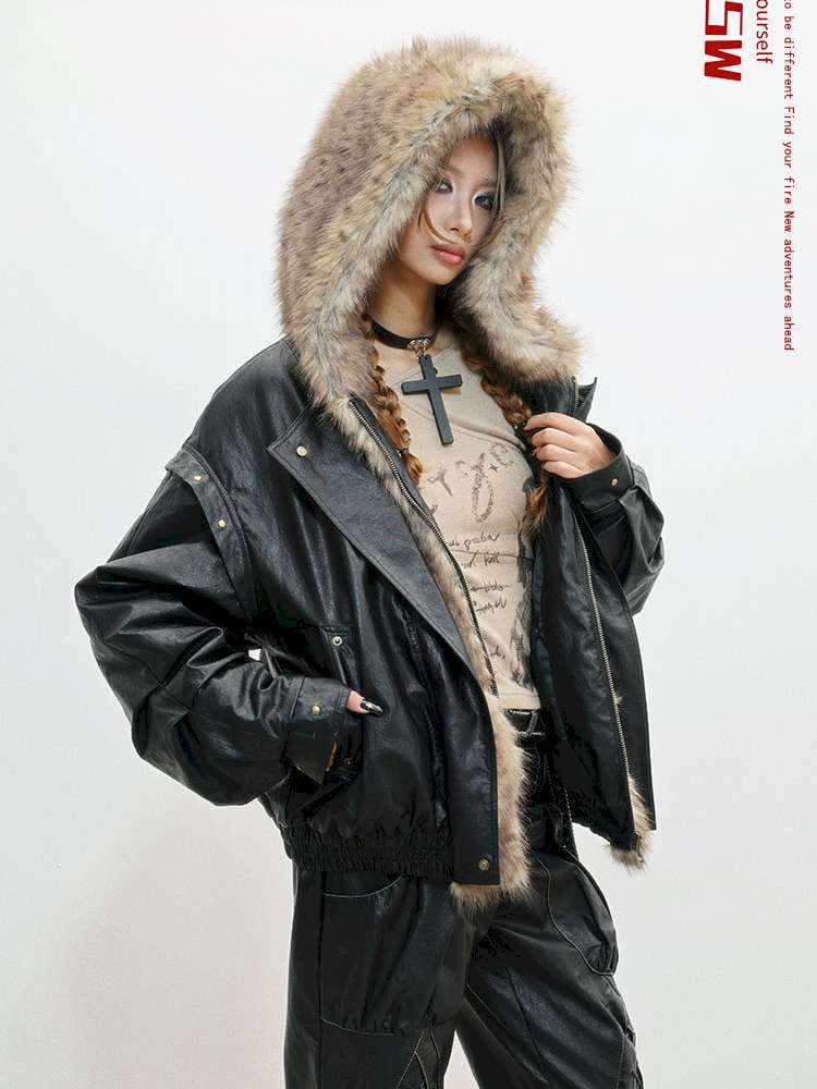 Fur Patchwork Flight Leather Jacket【s0000014838】