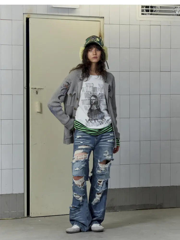 Patchwork Striped Long-Sleeve T-Shirt【s0000014207】