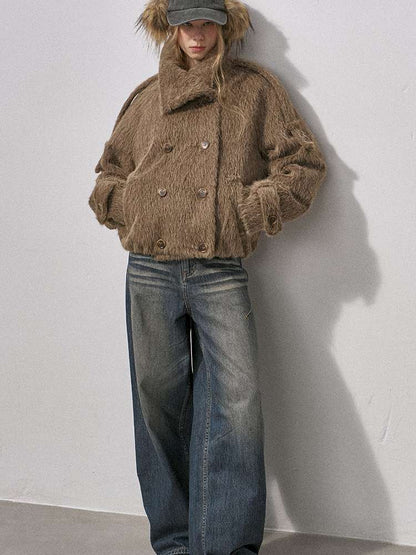 Furry Double Breasted Fur Jacket【s0000015228】