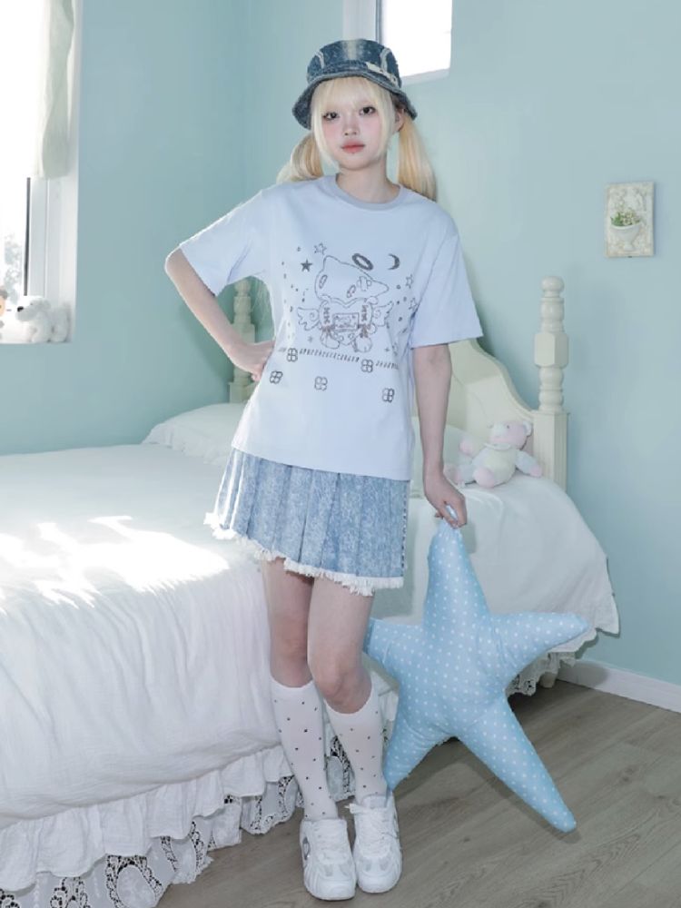 Angel Cat Short Sleeve T-Shirt【s0000012200】