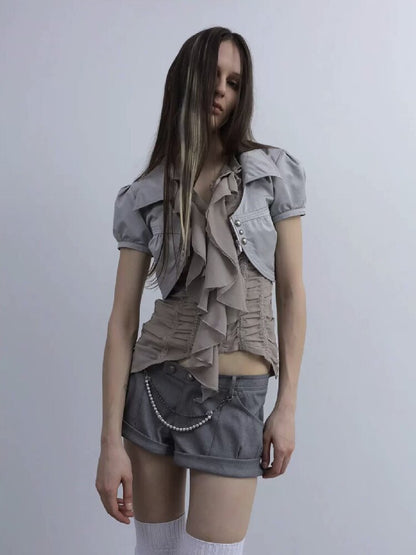 V-Neck Buckle Satin Shirt Jacket【s0000016570】