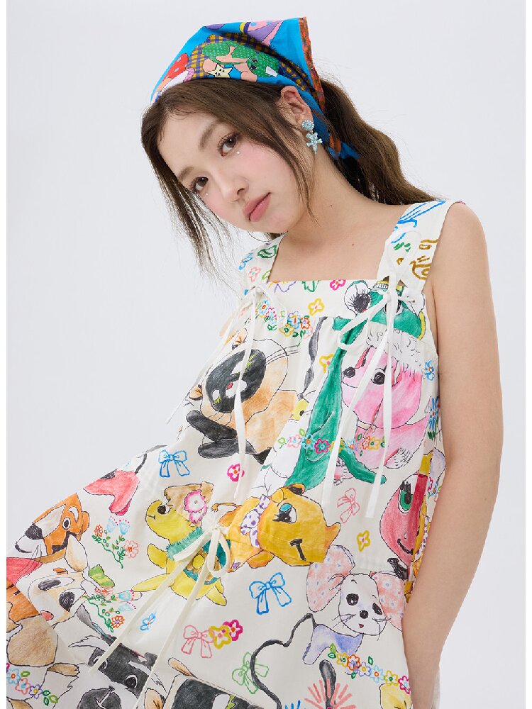 White Graffiti Animal Print Dress【s0000016193】