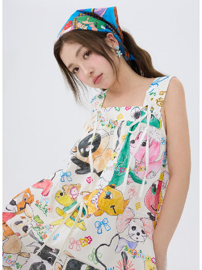 White Graffiti Animal Print Dress【s0000016193】
