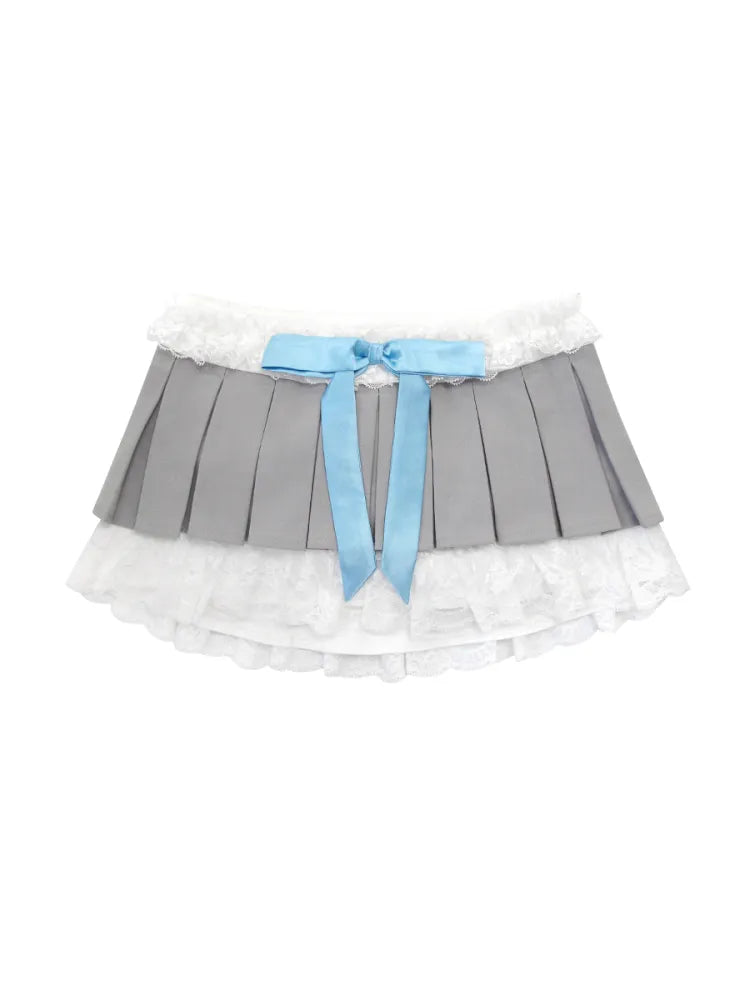 Bow-Tie Lace Two-Piece Style Pleated Skirt【s0000014089】