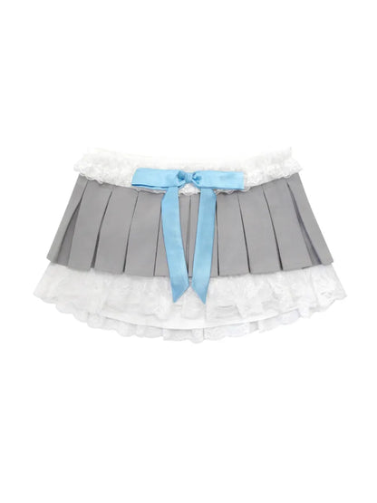 Bow-Tie Lace Two-Piece Style Pleated Skirt【s0000014089】