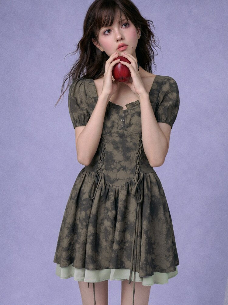 Strap Giant Waist Grip Print Dress【s0000017279】