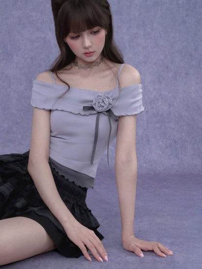 Rose Rainfall Off-the-Shoulder Top【s0000017270】