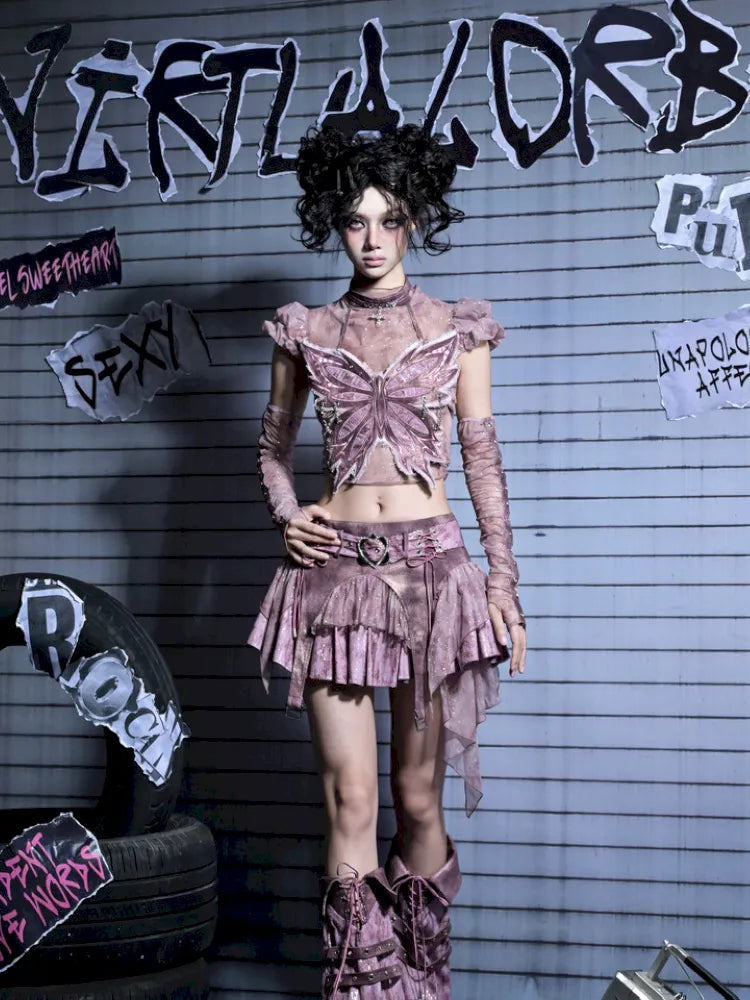 Butterfly Bandeau Mesh Base Jacket Two-Piece Set【s0000014030】