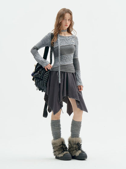 Splicing Collar Long Sleeve T-Shirt【s0000011518】