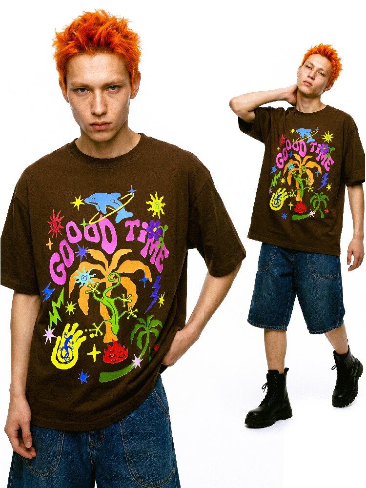 American Graffiti Print Loose T Shirt【s0000017112】