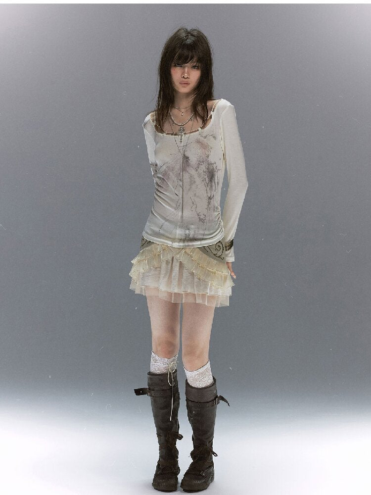 Printed Tencel Lace Long Sleeve【s0000017856】