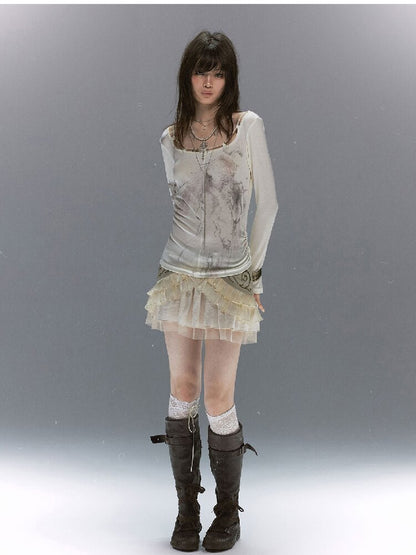 Printed Tencel Lace Long Sleeve【s0000017856】