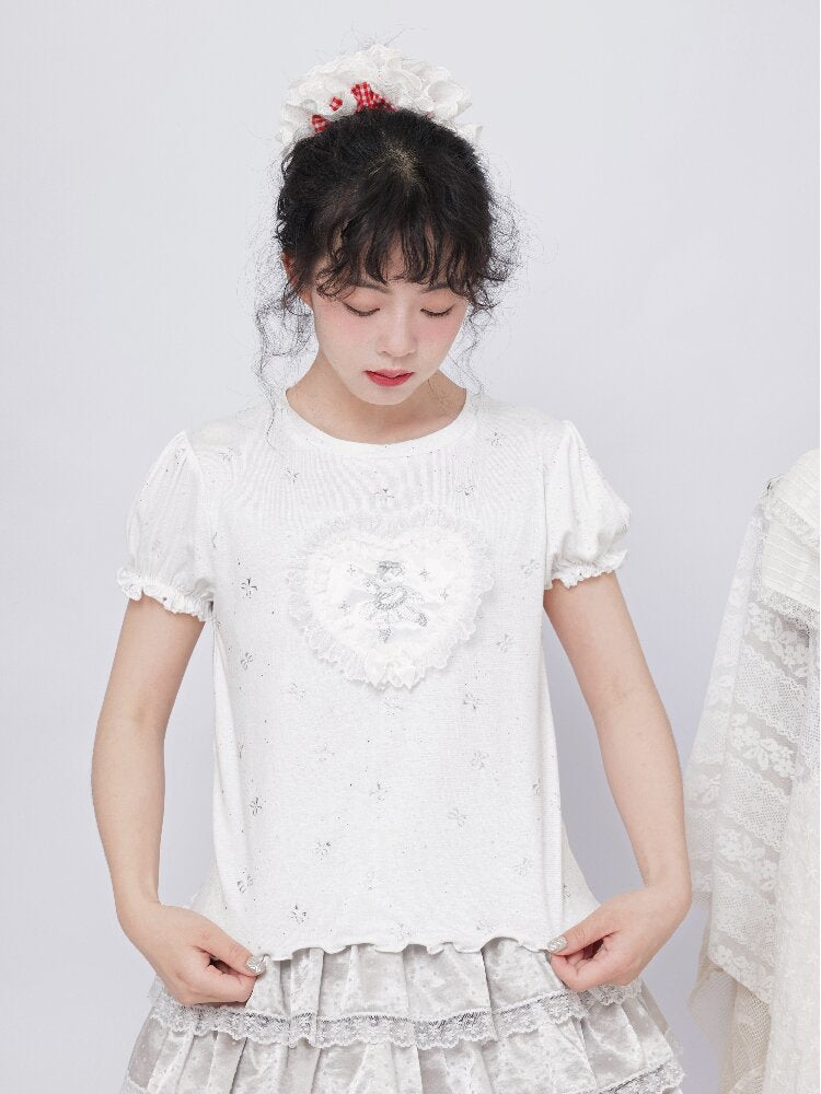 Silver Foil Trim Ballet Bear Shirt【s0000017484】
