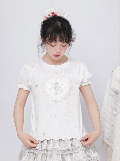 Silver Foil Trim Ballet Bear Shirt【s0000017484】