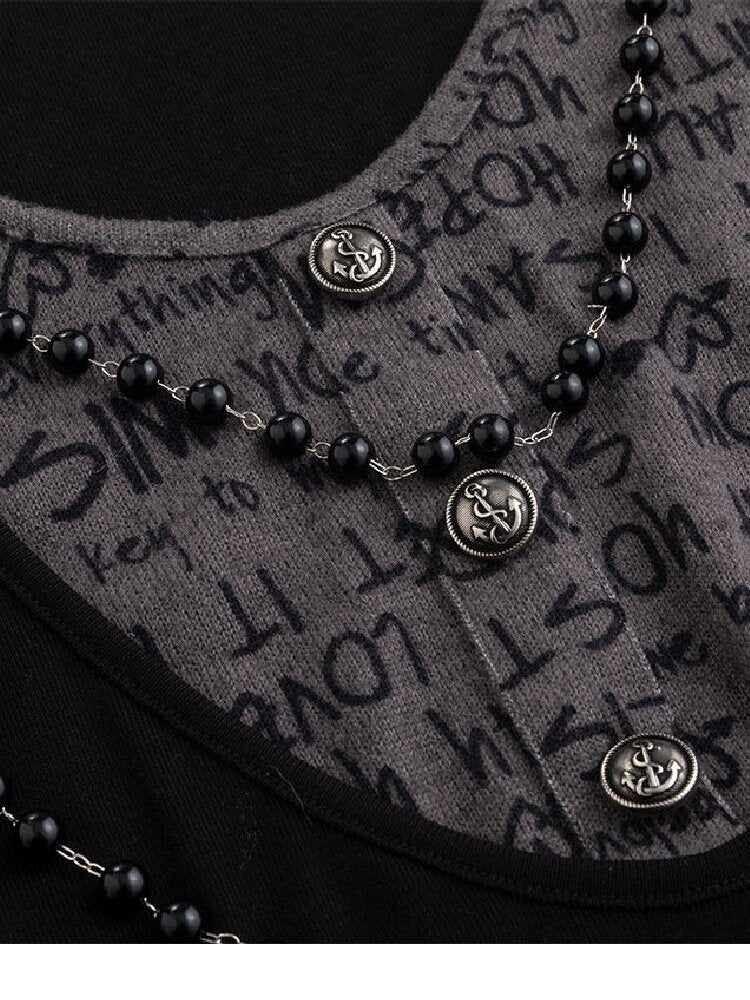 Beaded Chain Letter Print Top【s0000016213】