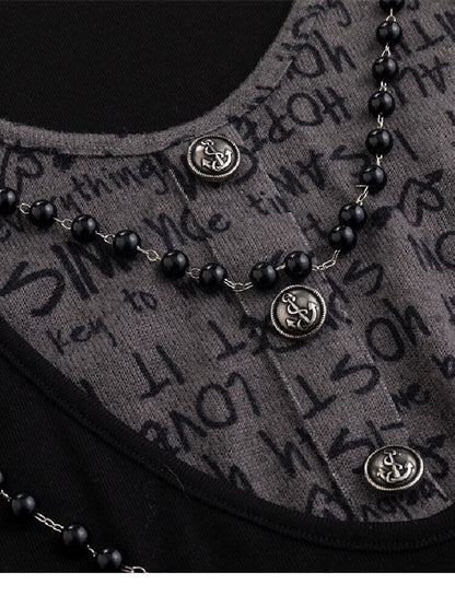 Beaded Chain Letter Print Top【s0000016213】
