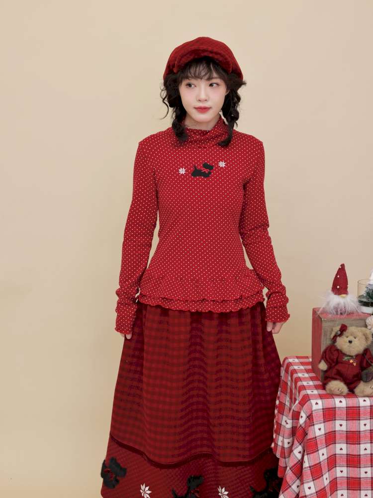 Polka Dot Puppy Lace Elastic Shirt【s0000015101】