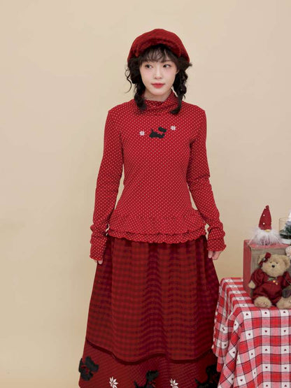 Polka Dot Puppy Lace Elastic Shirt【s0000015101】
